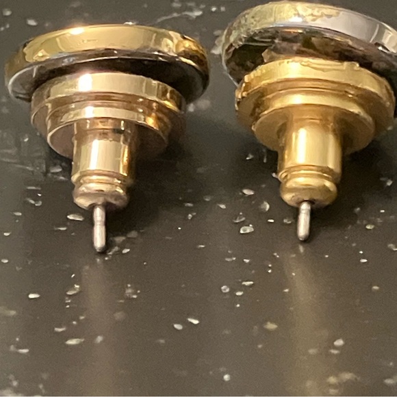 Tory Burch- Gold Logo on Black Background with Pave Stone Surround Stud Earrings - Picture 5 of 5